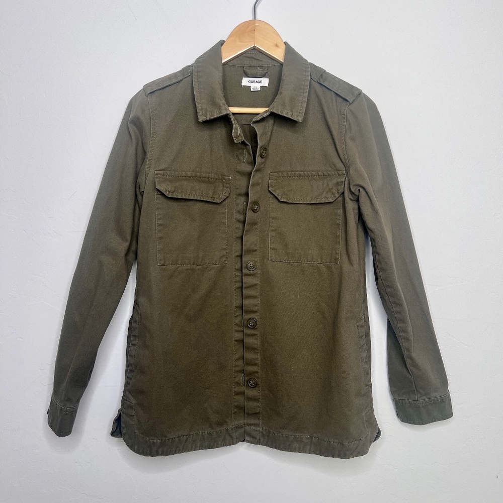 Garage olive green shacket button front shirt jacket